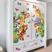 Forest Animal Stickers, Jungle Animal Wall Decals, Cartoon Animal Sticker Elephant Lion Monkey Wall Decals Peel and Stick for Baby Room Playroom Bedroom Classroom Kindergarten Decor