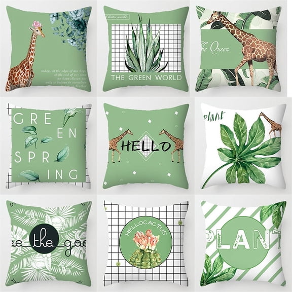 Forest Animal Throw Pillow Cover Cute Elephant Giraffe Tropical Rainforest Leaf Green Soft Washable Decorative Pattern Printed Bed Couch Living Rooms Patio Cushion Covers 18x18inch
