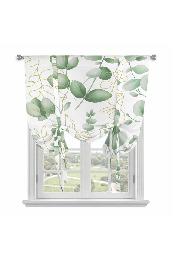 Forest Animal Tie Up Curtain for Window, Vintage Forest Deer Leopard Black White Adjustable Tie Up Balloon Curtain Valances Rod Pocket Window Treatment for Kitchen Bathroom Bedroom 42"x63"