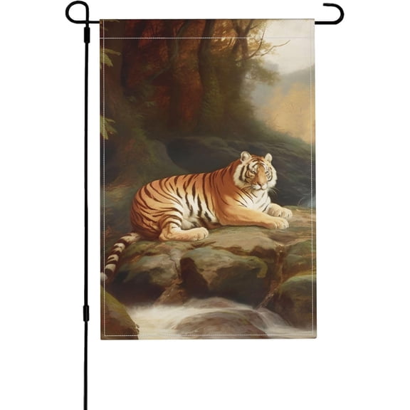 Forest Animal Tiger Welcome Garden Flag Double Sided Outdoor Yard Decoration 12 x 18 Inch