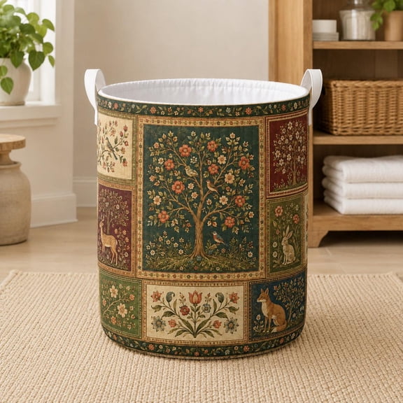 Forest Animal Tree of Life Quilted Laundry Basket, Custom Nursery Storage, Birthday Gift for Kids, Fabric Bin, Laundry Bag