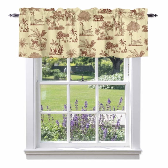 Forest Animal Valance Curtain for Windows Vintage Forest Elephant Giraffe Yellow Rod Pocket Curtain Valances Short Window Treatments Panels for Kitchen Bathroom Laundry Room Basement 54 x 18 Inch