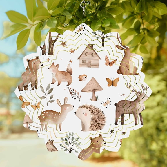 Forest Animal Wind Spinner for Garden Yard 8In, Brown Deer Bear Hedgehog Bird Tree Butterfly 3D Stainless Steel Kinetic Hanging Wind Spinners Rustproof Outdoor Decor for Lawn Patio Home