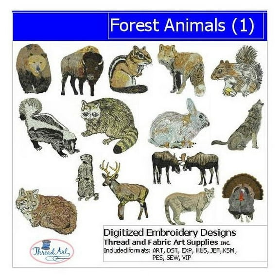 Forest Animals(1) Embroidery Designs - All Popular Formats Included - Loaded on USB Stick