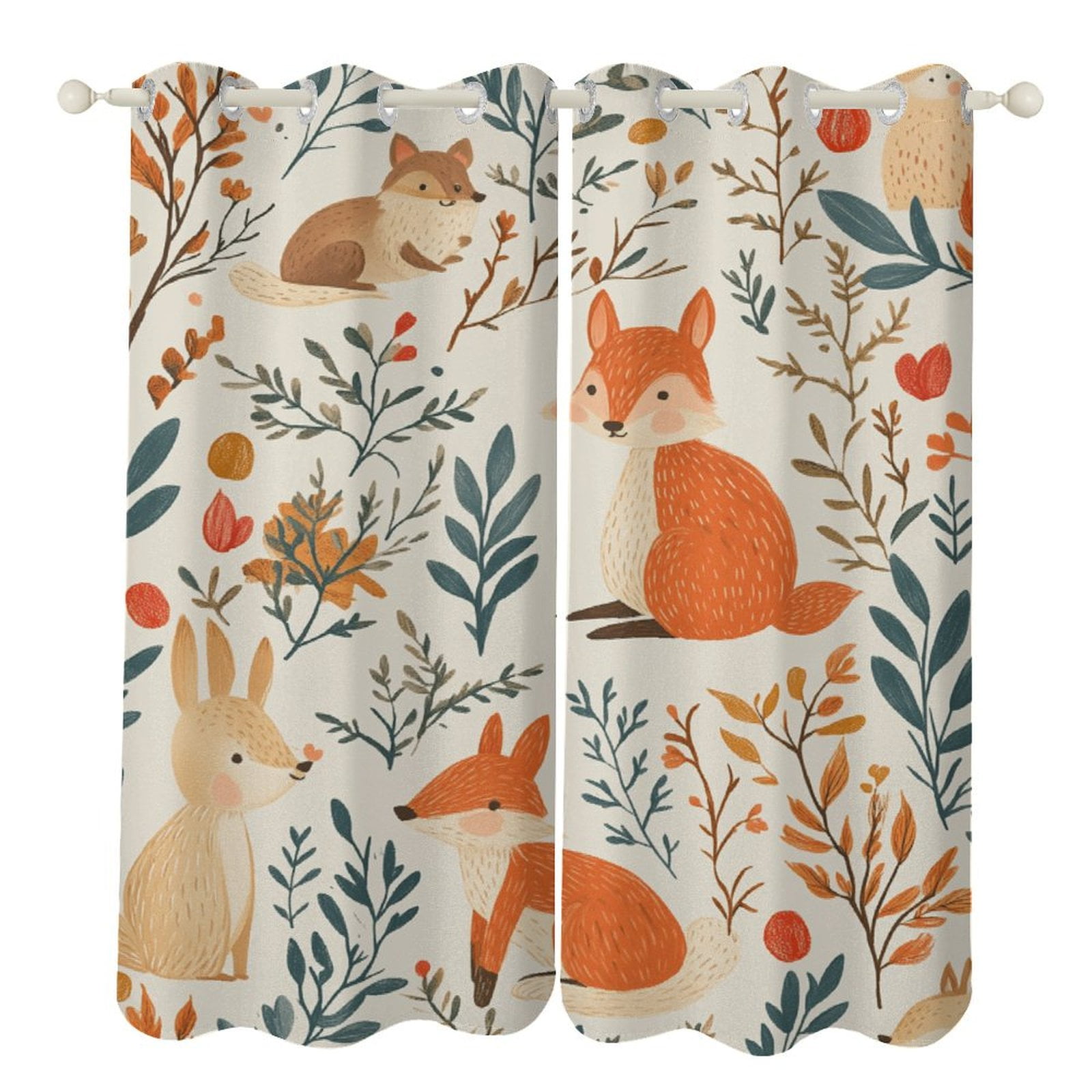 Forest Animals (42) 2 Panel Curtain Set, Watercolor Painting Window ...