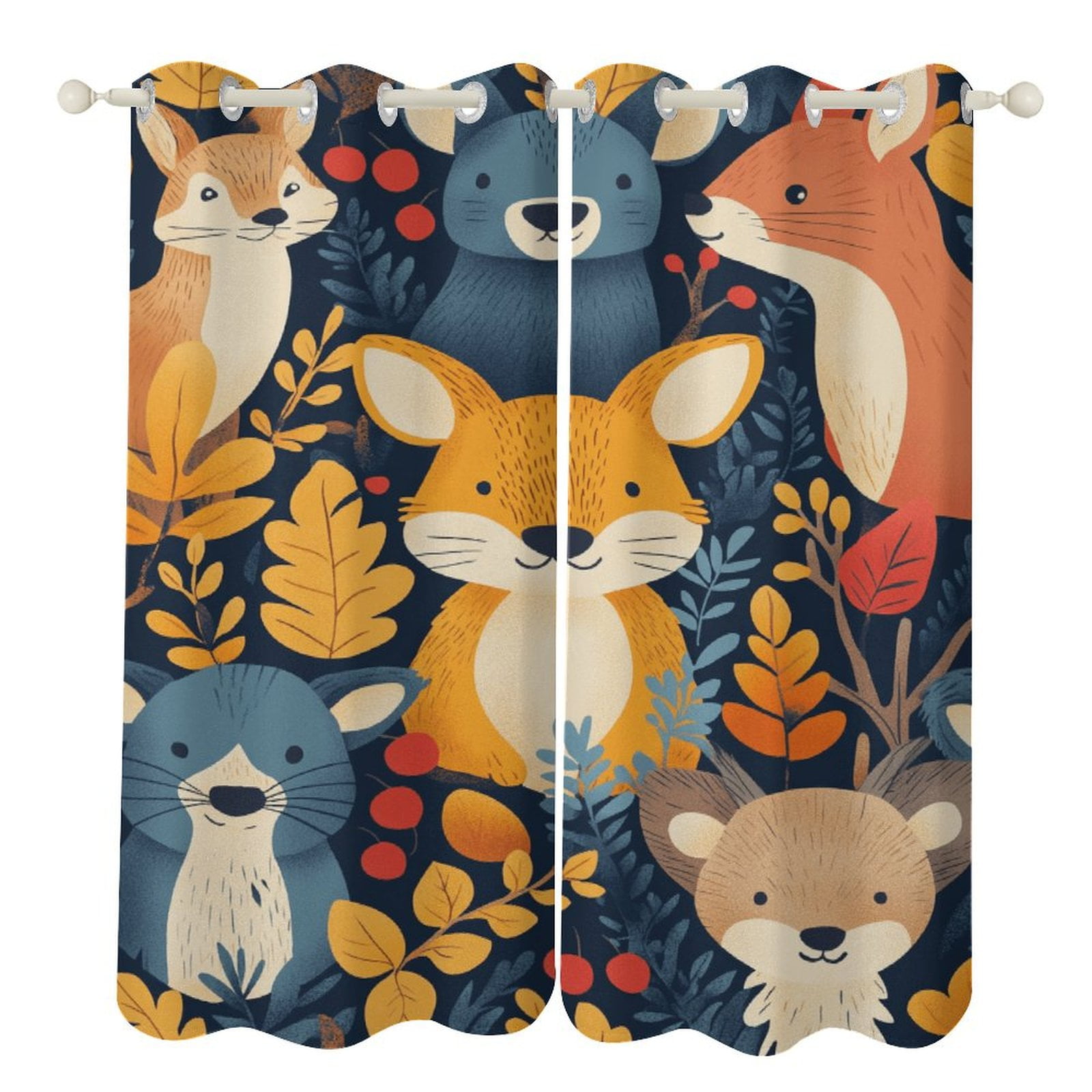 Forest Animals (47) 2 Panel Curtain Set, Watercolor Painting Window ...