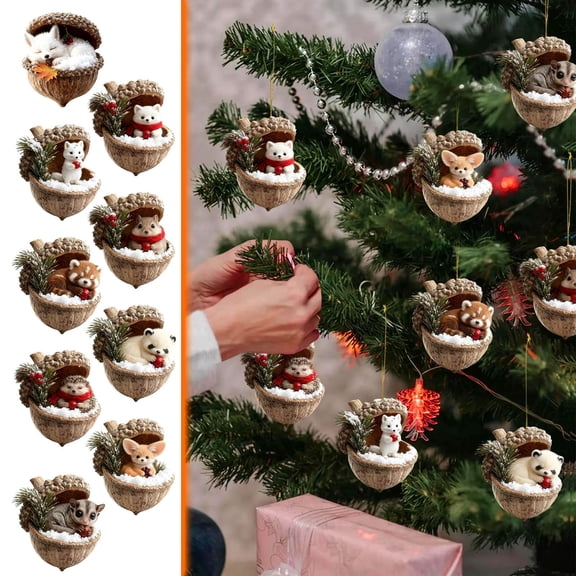 Forest Animals Acorn Decoration, Handcrafted Woodland Creature Christmas Tree Pendant Holiday Gift, Nature Inspired Tree Hanging Ornament with Rustic Charm, Rustic Decor 2026 Trend, 3.94in, D