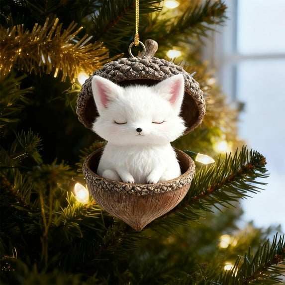 Forest Animals Acrylic Ornament for Christmas Tree - Hanging Decoration with Gift Box, Nature-Inspired Forest Motif, Wreath Decor