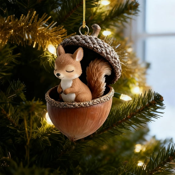 Forest Animals Acrylic Ornament for Christmas Tree - Hanging Decoration with Gift Box, Nature-Inspired Forest Motif, Wreath Decor