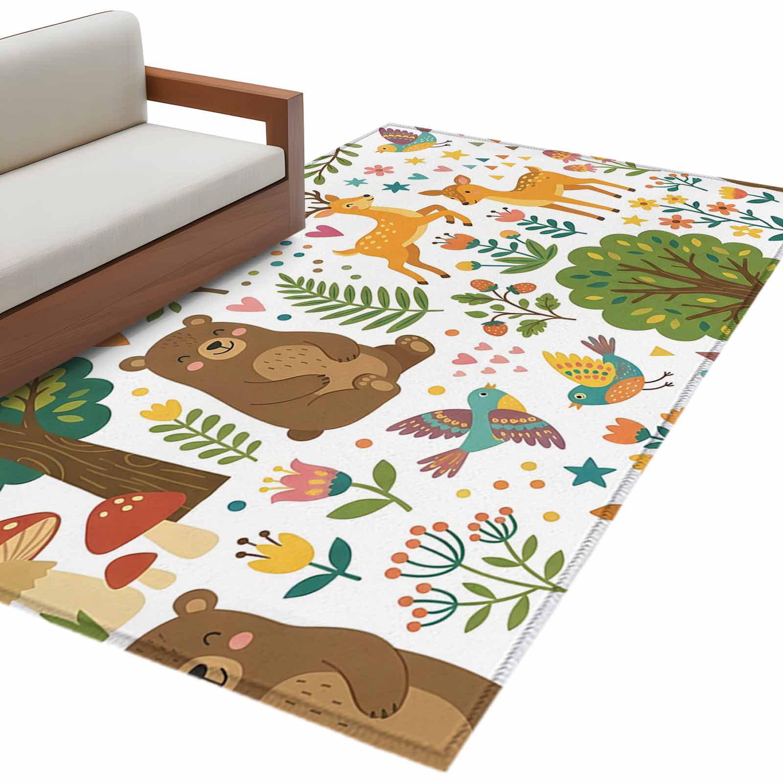 Forest Animals Area Rug 4x6 Washable Rug Non Slip Cartoon Cute Sika ...