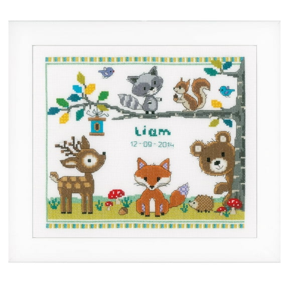 Forest Animals Birth Record On Aida Counted Cross Stitch Kit-11.2"X9.6" 14 Count