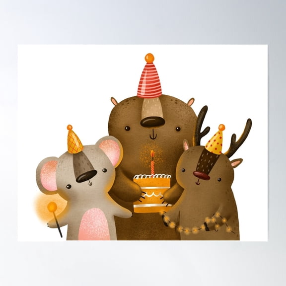 Forest Animals Celebrate Their Birthday Poster Wall Art, Modern Wall Decor For Living Room Bedroom, 8x12 UNFRAMED