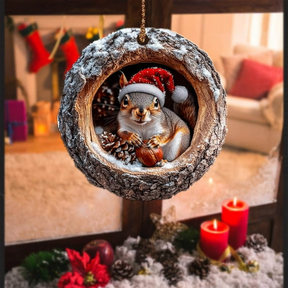 Forest Animals Christmas Ornaments, Woodland Xmas Acrylic Print Decor, Owl Raccoon Tree Souvenir for Home, Festive Season Gift for Parties, Holiday Cheer Ornament, Christmas Decoration