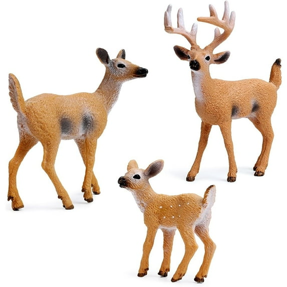 Forest Animals Figures, Woodland Creatures Figurines, Miniature Toys Cake Toppers (Deer Family, Wolf Beaver, Bear Cub)