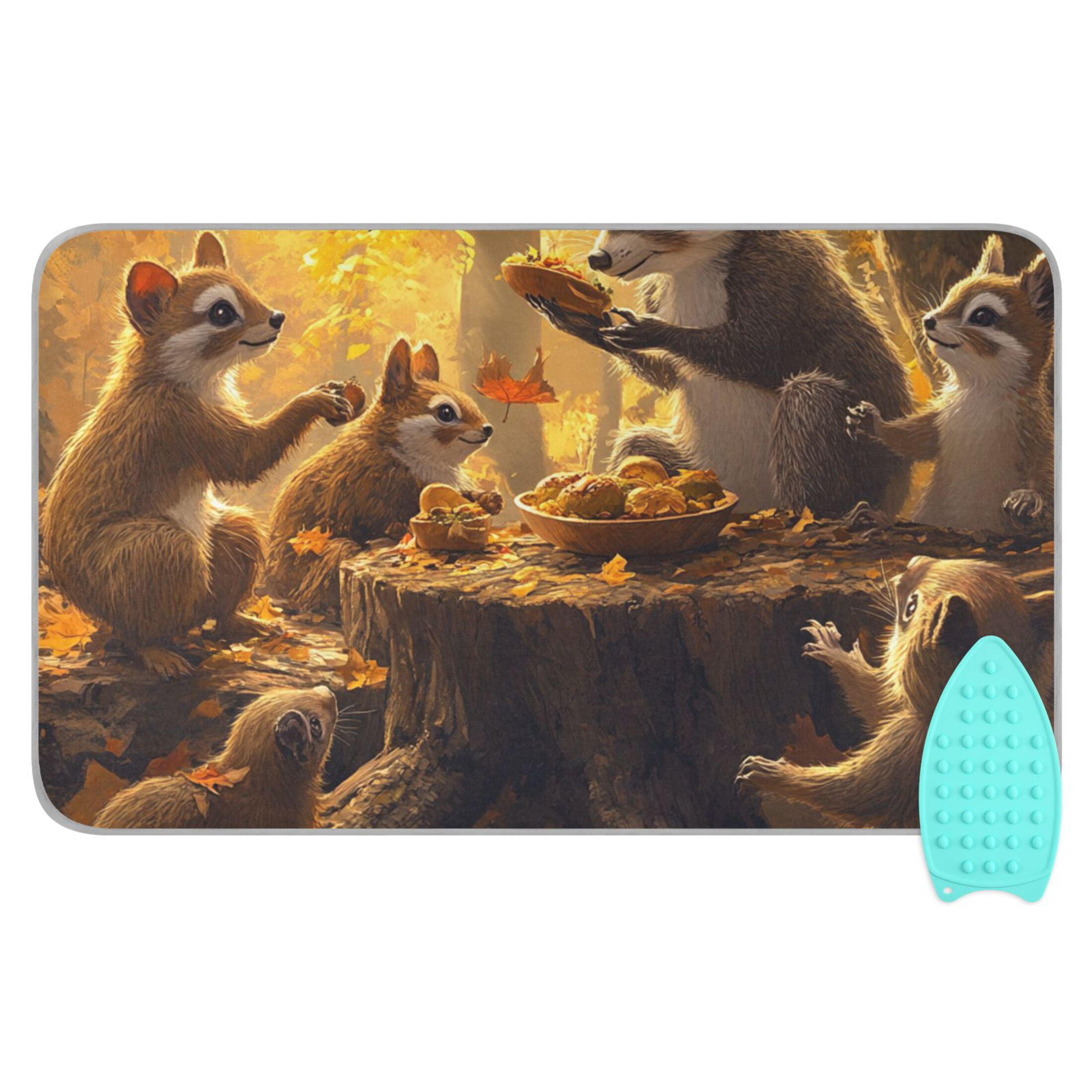 Forest Animals Gathering Ironing Mat Blanket for Table Top Travel Portable Ironing Board Pad 47.2x27.6 Inch