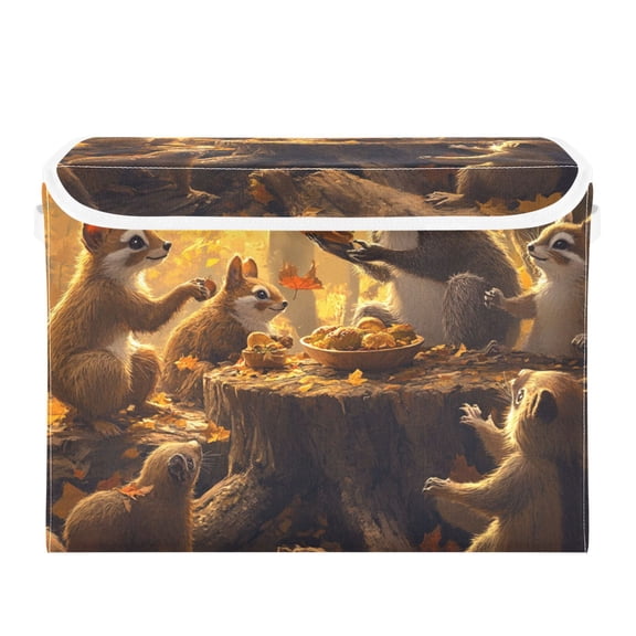Forest Animals Gathering Large Storage Bins with Linen Collapsible Lid Storage Box 16.7 x 12.6 x 11.8in