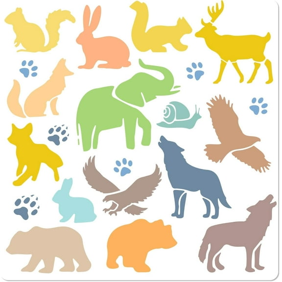 Forest Animals Painting Stencils 11.8 Inch Large Reusable White PET Elephant Rabbit Wolf Fox Squirrel Eagle Ornament Drawing Template