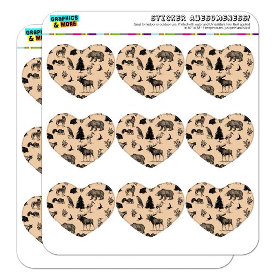 Forest Animals Pattern Moose Bear Wolf Raccoon Birds Heart Shaped Planner Calendar Scrapbook Craft Stickers