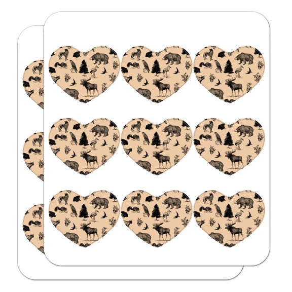 Forest Animals Pattern Moose Bear Wolf Raccoon Birds Heart Shaped Planner Calendar Scrapbook Craft Stickers