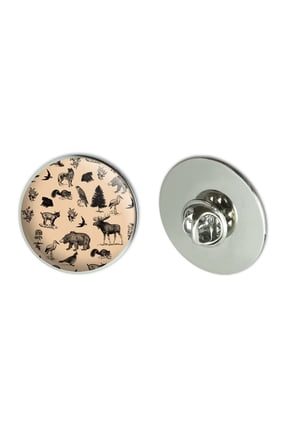 Forest Animals Pattern Moose Bear Wolf Raccoon Birds Metal 1.1" Tie Tack Hat Lapel Pin Pinback