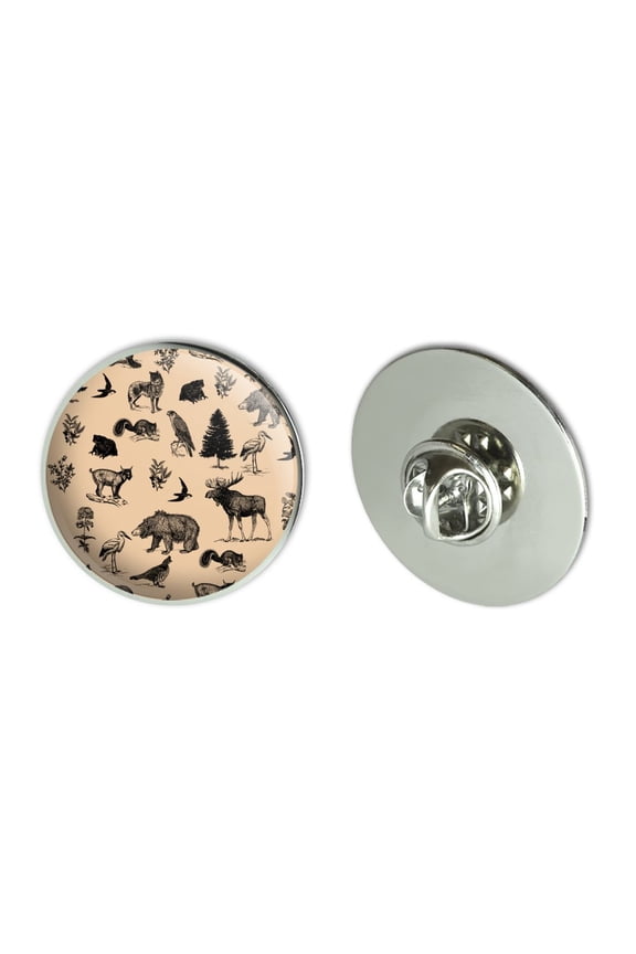 Forest Animals Pattern Moose Bear Wolf Raccoon Birds Metal 1.1" Tie Tack Hat Lapel Pin Pinback