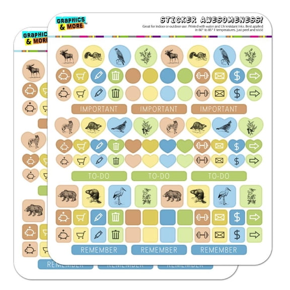 Forest Animals Pattern Moose Bear Wolf Raccoon Birds Planner Calendar Scrapbooking Crafting Sticker Set