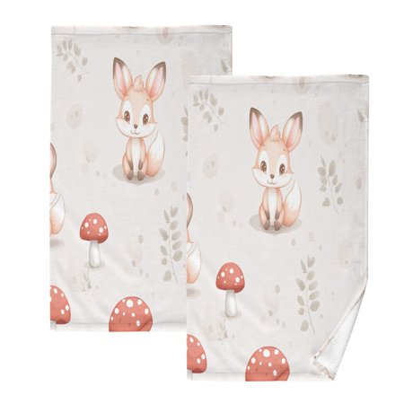 Forest Animals Pattern Set of 2 Pure Cotton Towels, 16'' x 28'', Highly Absorbent and Soft