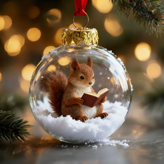 Forest Animals Reading Christmas Ball Ornament Cute Hanging Tree Decoration Durable Holiday Ornament For Christmas Tree Home Decor Winter Party Gift Animal Lovers Collectors