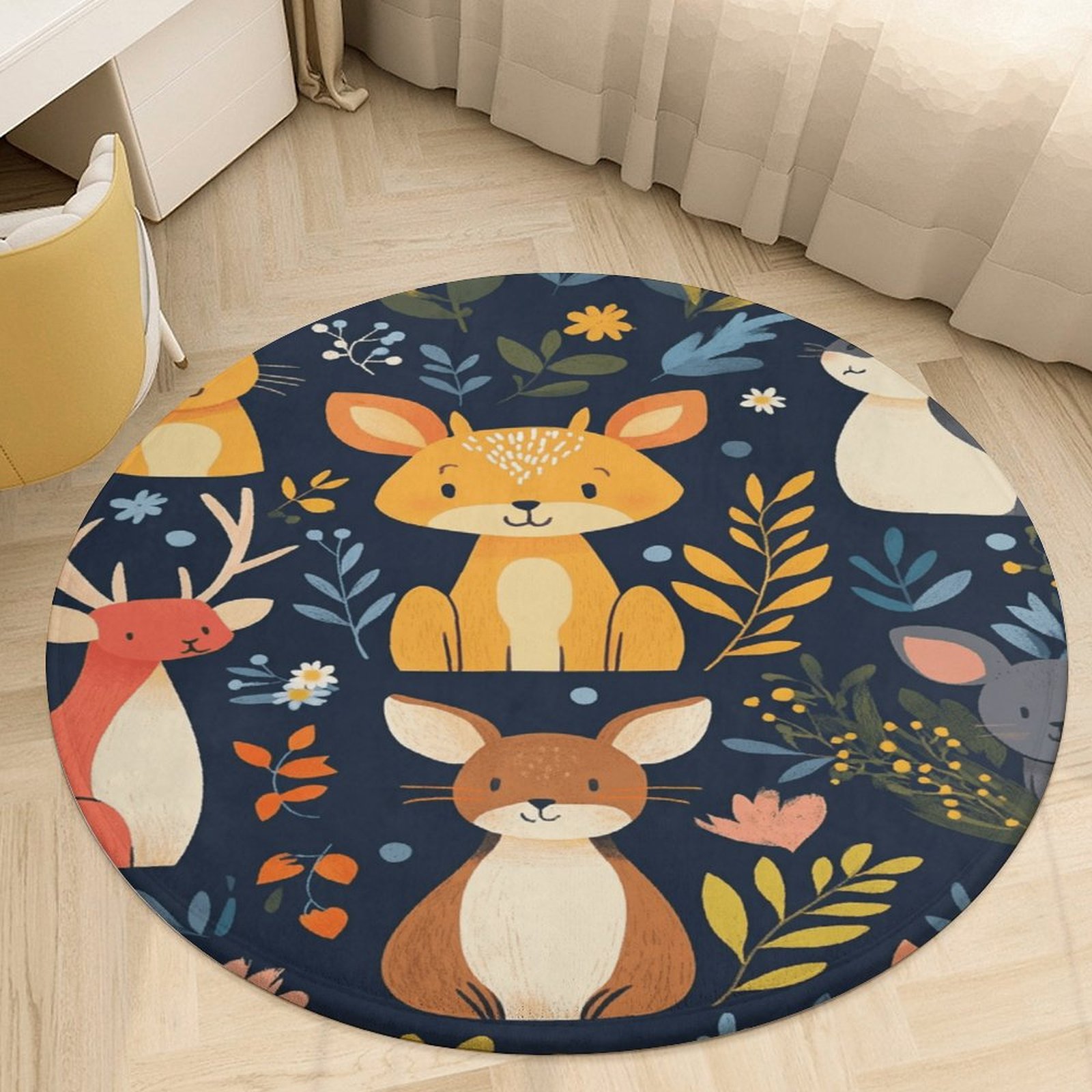 Round Animal Rug Forest Animals Round Area Rugs for Bedroom Living Room, 6FT Soft Indoor ...