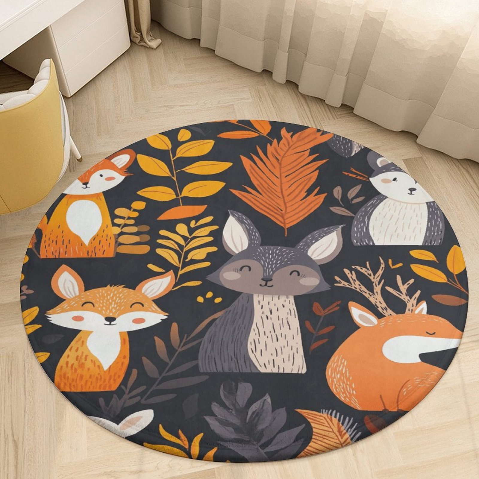Round Animal Rug Forest Animals Round Area Rugs for Bedroom Living Room, 6FT Soft Indoor ...