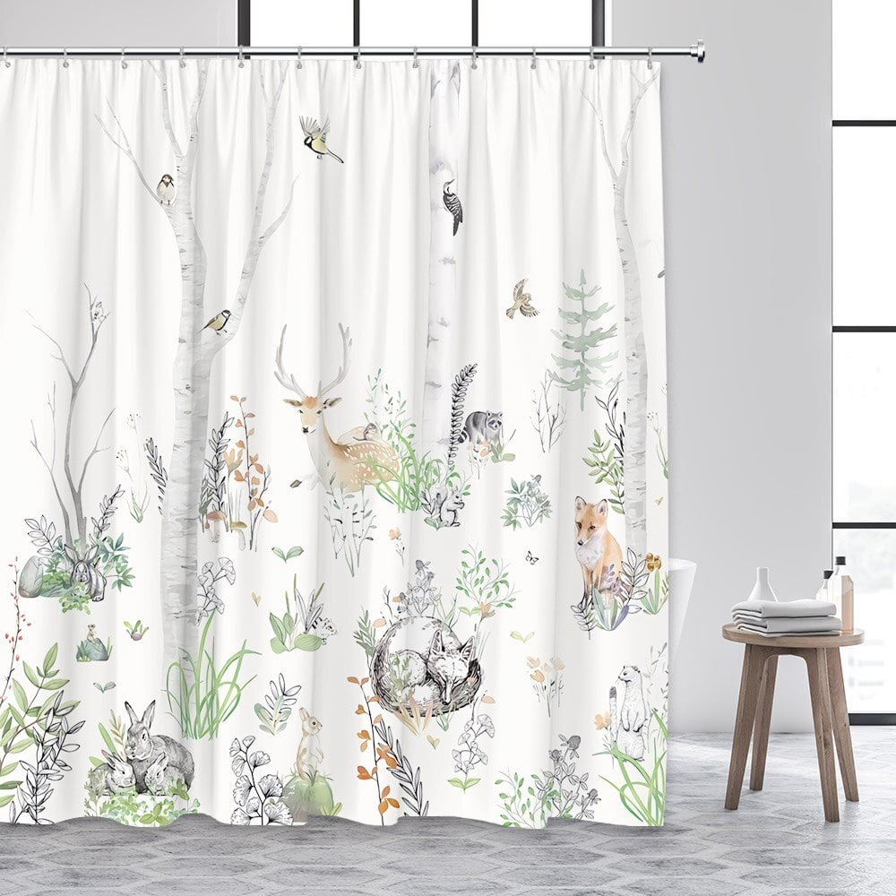 Forest Animals Shower Curtains Trees Plants Wildlife Bear Elk Fox Deer