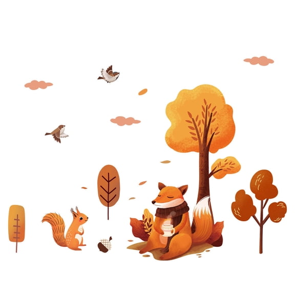 Forest Animals Squirrel Wall Decals Stickers For Kids Room Nursery Living Room Tv Sofa Background Mural Adhesive Removable Diy Art Home Decor 1 Set