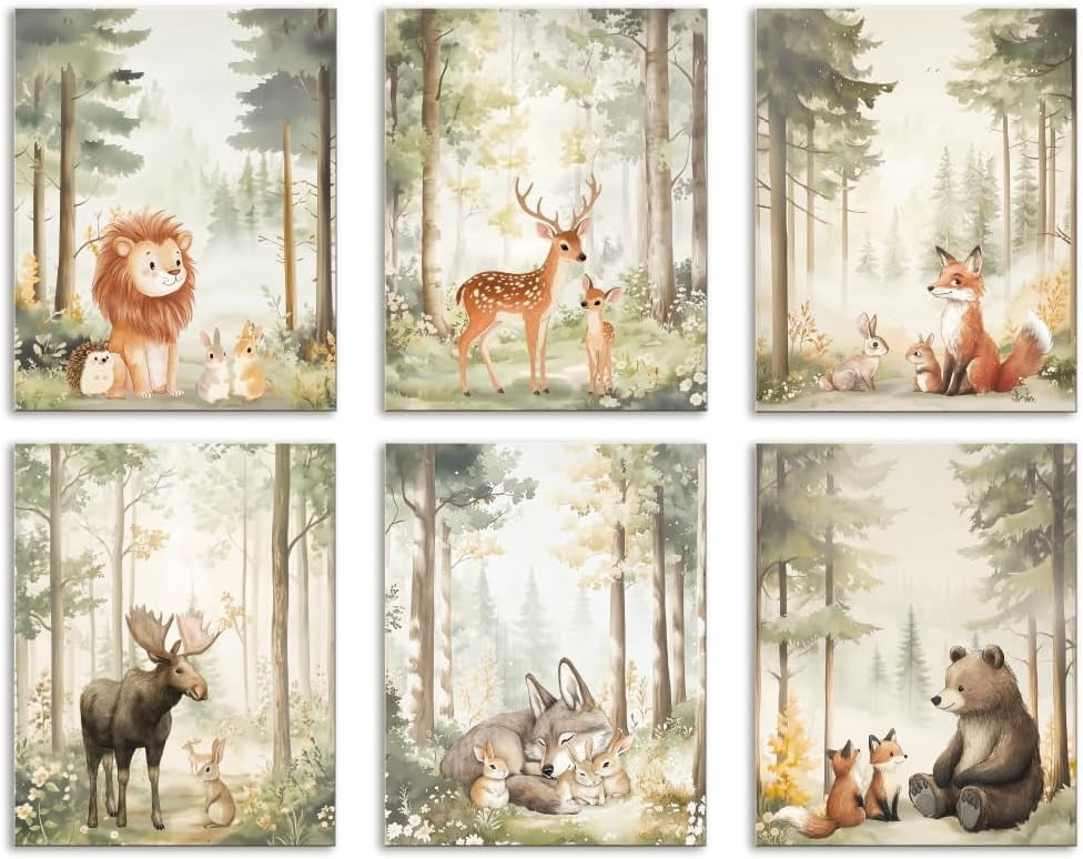 Forest Animals Unframed Waterproof Canvas Wall Art Decor, Fox Bear Deer ...