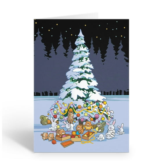 Forest Animals are Decorating Their Christmas Tree Holiday Card - 12 Holiday Car