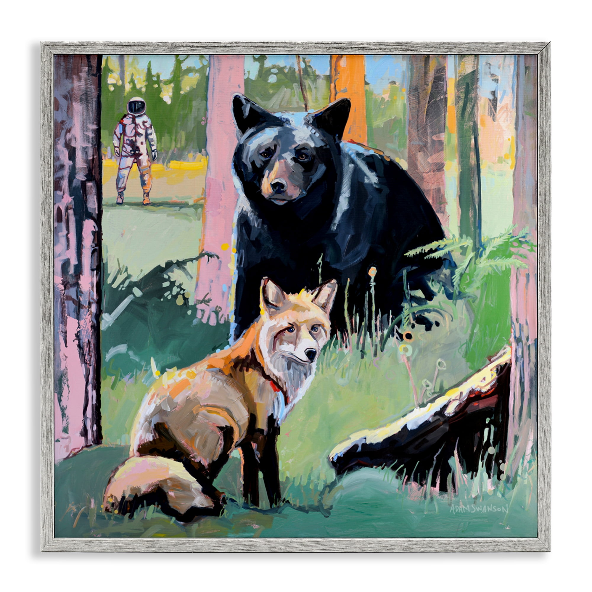 Forest Animals in Deep Space Gray Framed Giclee Art, design by Adam Swanson