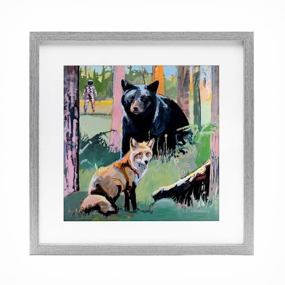 Forest Animals in Deep Space Gray Framed Print Under Glass, design by Adam Swanson