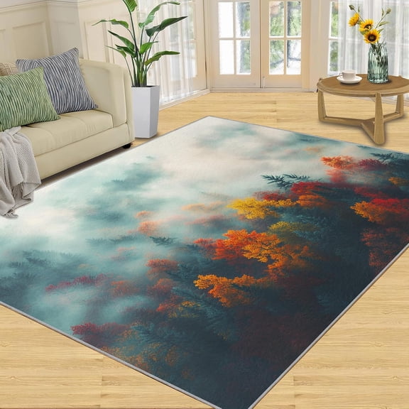 Forest Area Rug, Pine Tree Rugs for Living Room, Woodland Carpet, Washable Area Rugs for Bedroom, Nature Landscape Carpet, Forest Home Decor Gifts-4' x 6'