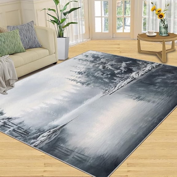 Forest Area Rug, Winter Forest Rugs for Bedroom Ice and Snow Forest Carpet Forests Theme Rugs Boy Room Decor Natural Forests Rug for Living Room 2 x 3ft