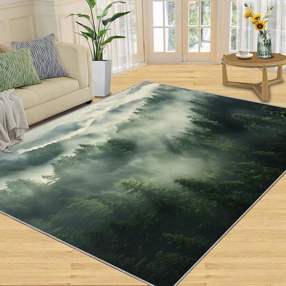 Forest Area Rugs, Mist Forest Rugs for Bedroom Landscape Carpet Forests Theme Rug Boy Room Decor Nature Forests Rug for Living Room 5 x 8ft
