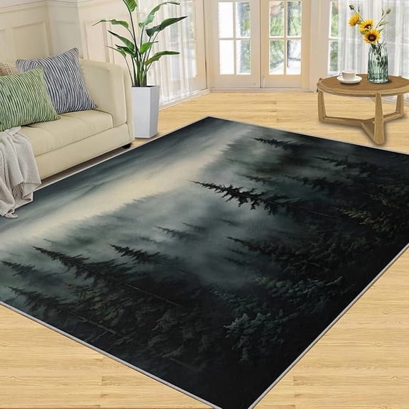 Forest Area Rugs, Misty Forest Rugs for Bedroom Pine Carpet Forests Theme Rug Boy Room Decor Secret Forests Rug for Living Room 2 x 3ft