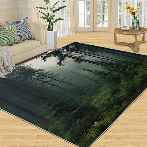 Forest Area Rugs, Primeval Forest Rugs for Bedroom Green Carpet Forests Theme Rug Boy Room Decor Light Shadow Forests Rug for Living Room 2 x 3ft