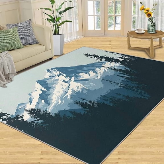 Forest Area Rugs, Snow Mountain Rugs for Bedroom Mountain Forests Carpet Forest Theme Rug Boy Room Decor Quiet Forests Rug for Living Room 2 x 3ft