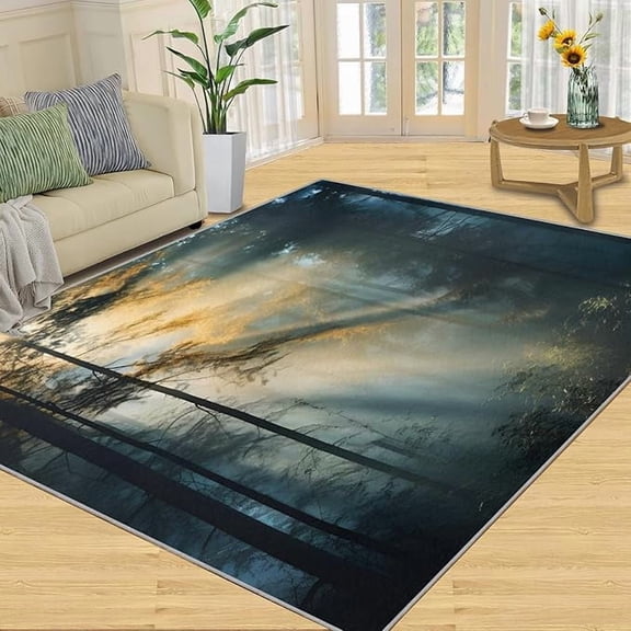 Forest Area Rugs, Sunshine Forests Rug for Bedroom Morning Forests Carpet Forest Theme Rug Boy Room Decor Light Shadow Rugs for Living Room 5 x 6ft