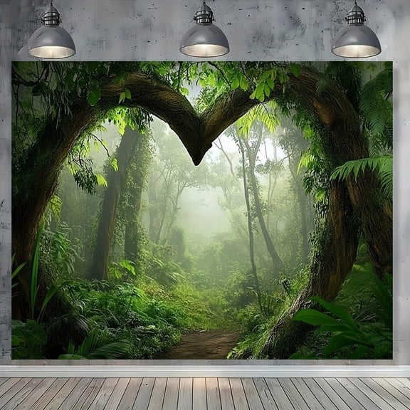 Forest Backdrop Tropical Jungle Rainforest Photography Background Fairytale Misty Deep Green Trees Pathway Picnic Camping Party Decorations Banner Supplies Photo Booth Props