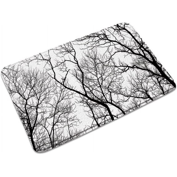 Forest Bath Mats for Bathroom Black and White Woods Abstract Horror Trees Fall Winter Tree Branches Rustic Farmhouse Memory Foam Flannel Bath Floor Rugs for Kitchen Bathtub Laundry 29.5 x 17.7 Inch
