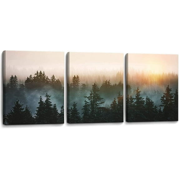 Forest Bathed in Sunlight Canvas Print Picture Painting Wall Art for Bedroom Living Room Artwork Wall Decor for Bathroom Modern Room Plants Wall Decorations（Only canvas）