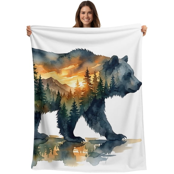 Forest Bear Blanket Soft Cozy Warm Throw Blanket for Couch, Plush Fuzzy Flannel Blankets for Sofa, Modern Natural Mountain Trees Wild Animals Bed Blankets Lightweight Gifts for Women, 30"x40"
