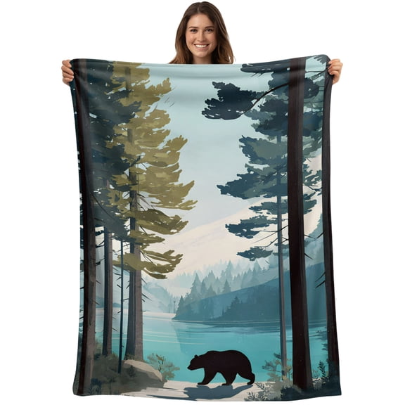 Forest Bear Cabin Blanket Soft Cozy Warm Throw Blanket for Couch, Plush Fuzzy Flannel Blankets for Sofa, Lake Snow Mountain Trees Bed Blankets Lightweight Gifts for Women, 30"x40"
