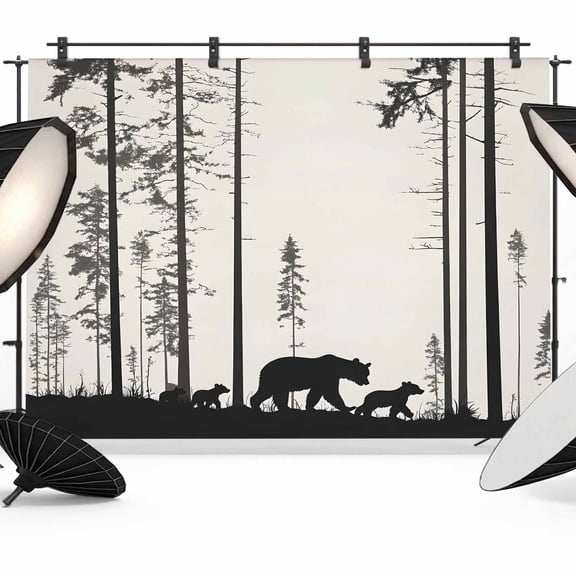Forest Bear Family Backdrop for Photoshoot,Photography Photo Studio Background Wall Backdrop,Trees Nature Tree Landscape Scene Back Drop Banner Panel for Portraits Wedding Party Live Streaming 7x5Ft