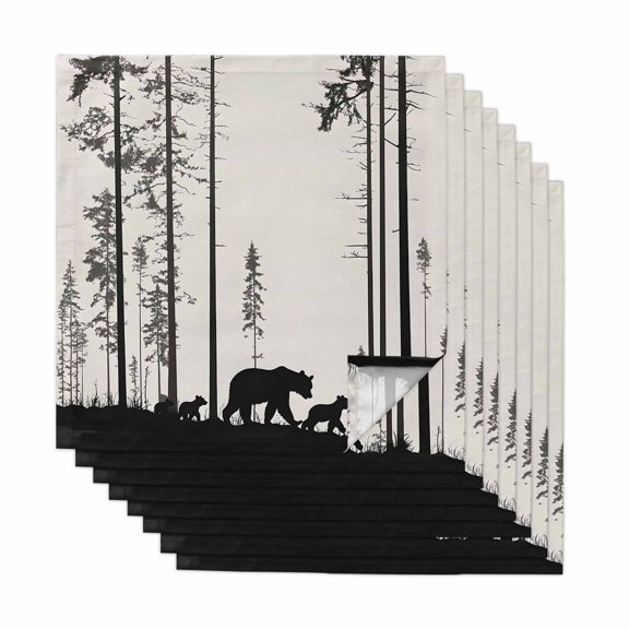 Forest Bear Family Cloth Napkins, Trees Nature Tree Landscape Scene Washable and Reusable Dinner Napkins Set of 8, Table Napkin for Kitchen Party Birthday Wedding Hotel Housewarming 20"x20"